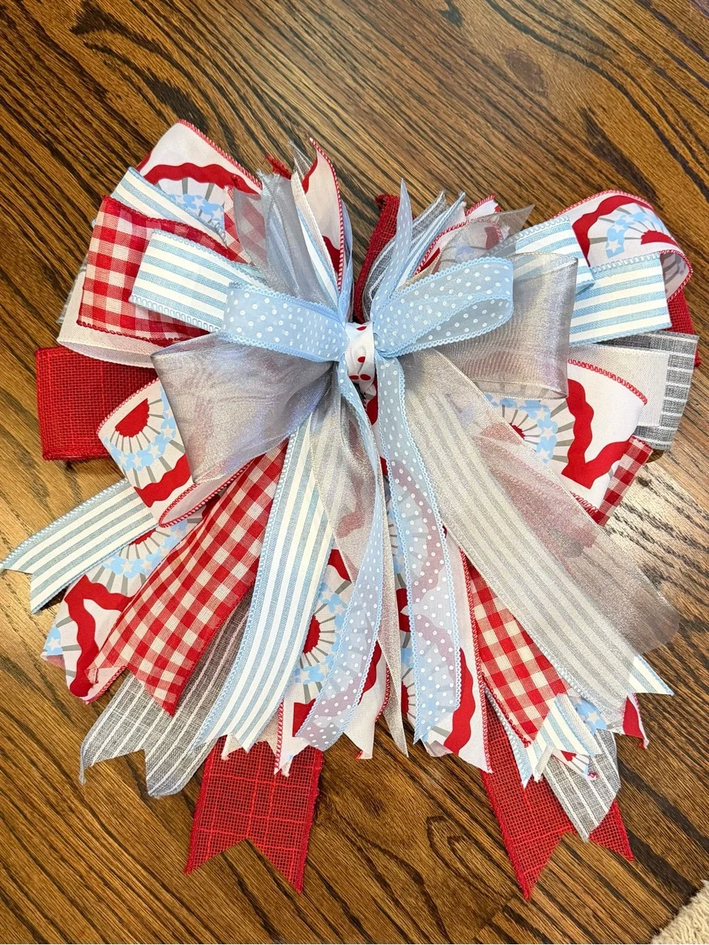 Patriotic Red, White & Light Blue Holiday Wreath Bow